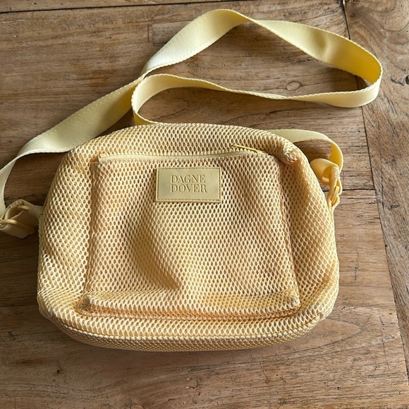 Dagne Dover Yellow Air Mesh Minimalist Crossbody Bag with Dust Bag - Picture 3 of 17
